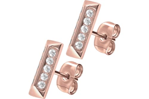 FILANGO 1 Paar Titan Ohrstecker | PYRAMIDE + EINGEFASSTE KRISTALLE | Damen Ohrring Schmuck roségoldfarben von FILANGO