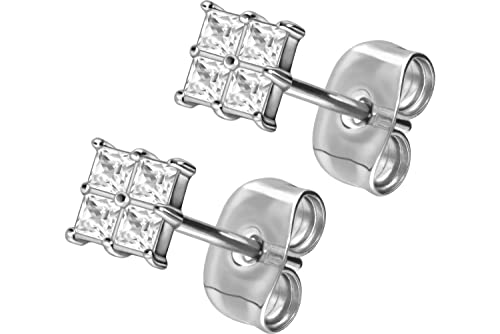 FILANGO 1 Paar Titan Ohrstecker | eingefasstes Kristallquadrat | Damen Ohrring Schmuck | Silberfarben von FILANGO