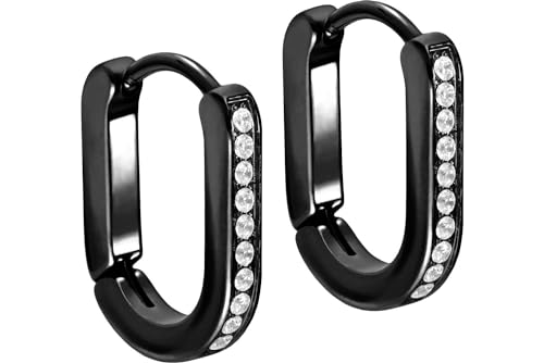 FILANGO Chirurgenstahl Creolen OVAL eingefasste Kristalle Ohrring Ohrclicker Ohr Schmuck Schwarz 13 mm von FILANGO