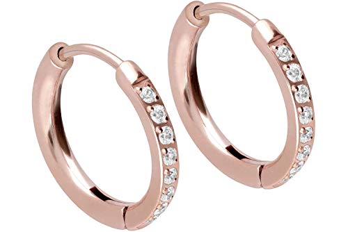 FILANGO 1 Paar Chirurgenstahl Ohrclicker Kreolen Ohrringe EINGEFASSTE KRISTALLE Roségoldfarben 12 mm von FILANGO