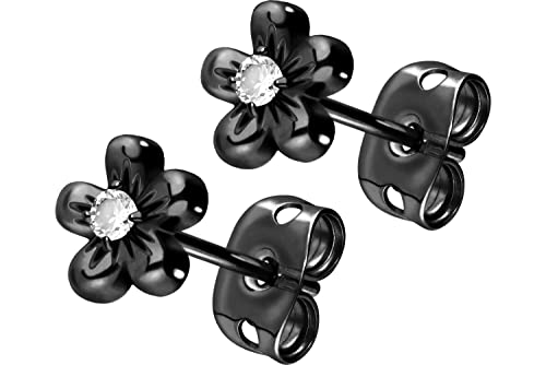 FILANGO 1 Paar Chirurgenstahl Ohrstecker BLUME + KRISTALL Ohrring Schmuck Schwarz von FILANGO