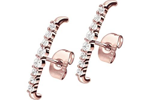 FILANGO 1 Paar Chirurgenstahl Ohrstecker BOGEN + 8 EINGEFASSTE KRISTALLE Ohrring Schmuck Roségoldfarben von FILANGO