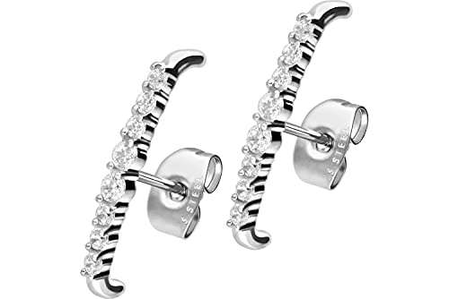FILANGO 1 Paar Chirurgenstahl Ohrstecker BOGEN + 8 EINGEFASSTE KRISTALLE Ohrring Schmuck Silberfarben von FILANGO