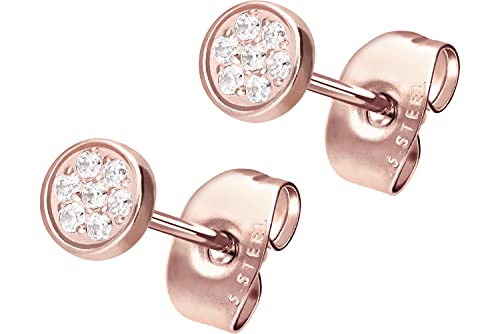 FILANGO 1 Paar Chirurgenstahl Ohrstecker DISC + EINGEFASSTE KRISTALLE Ohrring Schmuck Roségoldfarben von FILANGO