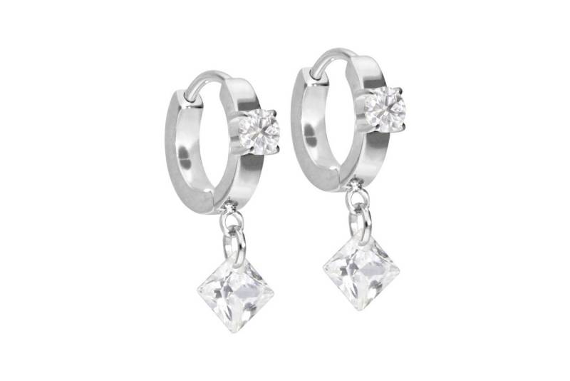 FILANGO Paar Creolen Titan Ohrclicker Creolen KRISTALLE + KRISTALLQUADRAT (Creolen, 1-tlg) von FILANGO