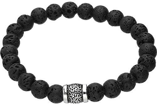 FILANGO Lavastein Kugelarmband Chirurgenstahlsegment | Gummizug | Herren Damen Schmuck schwarz silberfarben von FILANGO