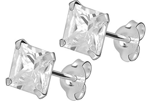 FILANGO Ohrstecker 925er Sterling Silber | QUADRATISCHER KRISTALL | Ohrring Schmuck | Farbauswahl Größenauswahl von FILANGO