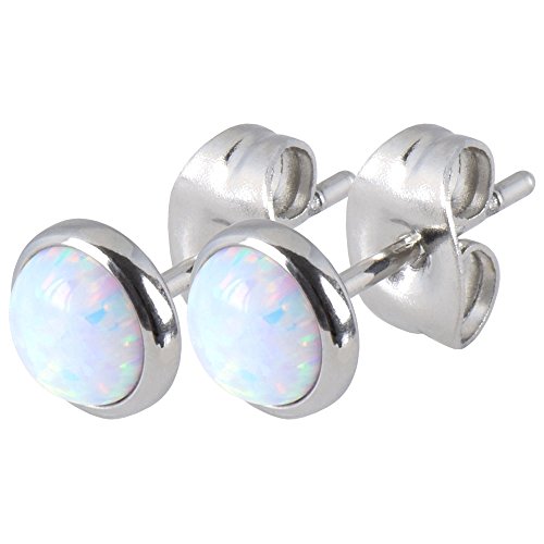 FILANGO 1 Paar Ohrstecker Chirurgenstahl SYNTHETISCHER OPAL weiß von FILANGO