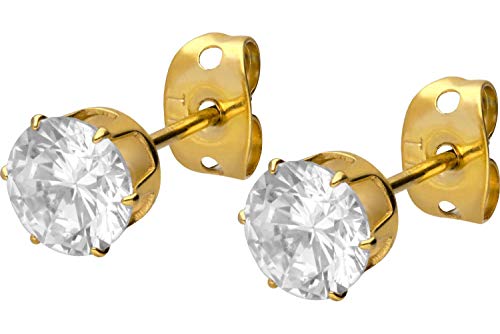 FILANGO Ohrstecker TITAN Ohrschmuck Ohrringe EINGEFASSTER KRISTALL 6 mm Goldfarben von FILANGO