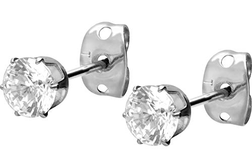 FILANGO Ohrstecker TITAN Ohrschmuck Ohrringe EINGEFASSTER KRISTALL 5 mm Silberfarben von FILANGO
