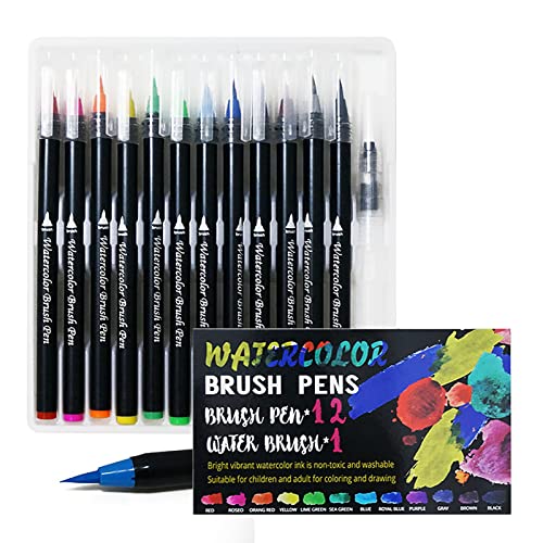 Aquarell Pinselstift Set Enthält 12 Pinselstifte und 1 Aquarellpinsel, Kunst Farbstifte mit Feiner Spitze Zum Zeichnen auf Nägeln, Stoffen, Gemälden, Schuhen von FILFEEL