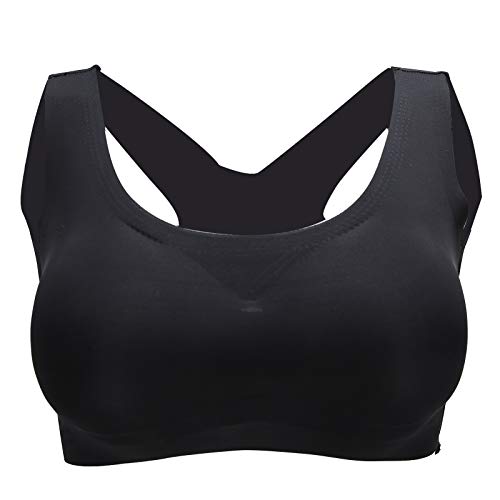 Frauen BH Brust Unterstützung BH Haltung Korrektur Push Up Brust BH Frontverschluss BH Wirefree(L-Schwarz) von FILFEEL