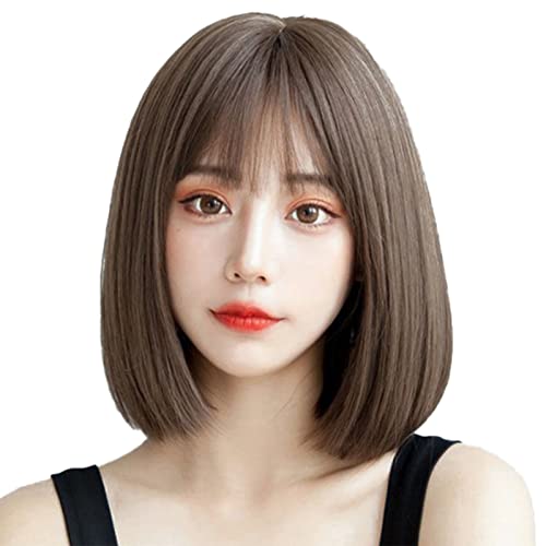 Kurze Bob Perücken für Damen Mädchen Dunkelbraun Modische Gerade Perücke von FILFEEL