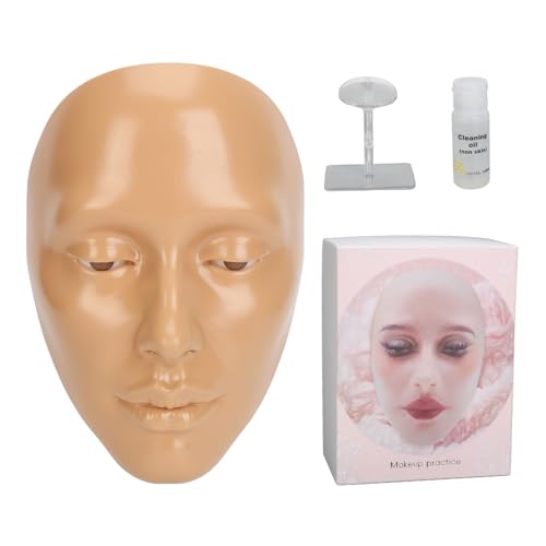 Make-up-Übungsgesicht, 5D, Wiederverwendbares Silikon-Mannequin, Gesichts-Make-up-Übungsbrett mit Ständer und 20 Ml Make-up-Entferner-Öl, Make-up-Set für Anfänger (Weißlich) von FILFEEL