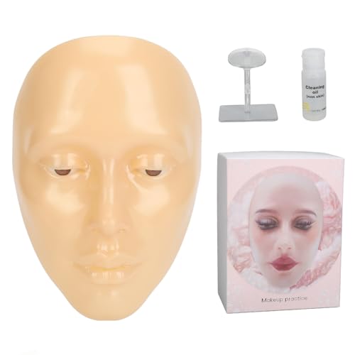 Make-up-Übungsgesicht, 5D, Wiederverwendbares Silikon-Mannequin, Gesichts-Make-up-Übungsbrett mit Ständer und 20 Ml Make-up-Entferner-Öl, Make-up-Set für Anfänger (YELLOW) von FILFEEL