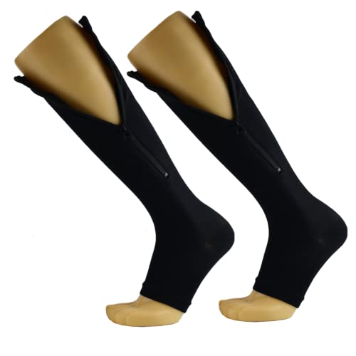 FILFEEL Unisex Kompression Socks, Sport Kalb Kniestütz Socken für Frauen Männer Krampfadern Bein unterstützt Strümpfe Kniehohe offene Zehenstrümpfe (L/XL-Schwarz) von FILFEEL