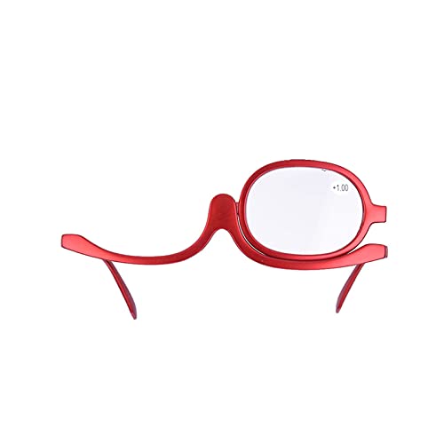 Vergrößerungs-Make-up-Brille, Augen-Make-up-Brille, Flip-Down-Linse, Kosmetische Damen-Lesebrille, Vergrößerungs-Augen-Make-up-Brille, Einzelne Linse, Drehbare Brille (Rot) von FILFEEL