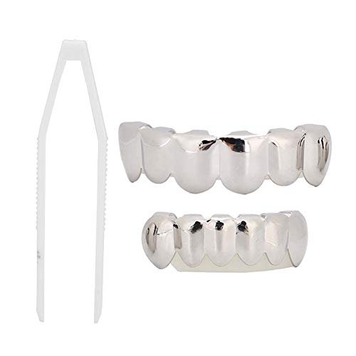 Zähne Set, Hip Hop glänzende Zähne Hip Hop Prop Zähne Dekoration für Halloween Party Geschenk(SILBER) von FILFEEL