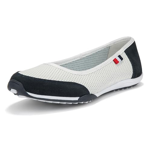 FILIPPO Ballerina Schuhe Damen Sportlich - Barfußschuhe Damen Leder - Slip on Ballerinas Frauen Weiß Blau - Schlupfschuhe - 41 von FILIPPO