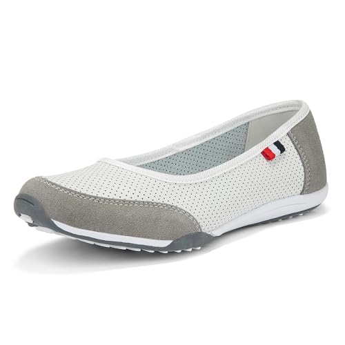 FILIPPO Ballerina Schuhe Damen Sportlich - Barfußschuhe Damen Leder - Slip on Ballerinas Frauen Weiß Grau - Schlupfschuhe - 36 von FILIPPO