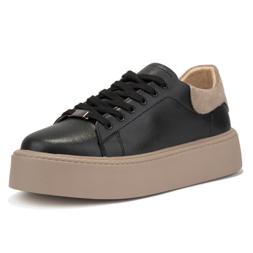 FILIPPO Plateau Sneaker Damen Schwarz Beige Leder - Schuhe Damen Sneaker Leder - Halbschuhe - 40 FILIPPO Plateau Sneaker Damen Schwarz Beige Leder - Schuhe Damen Sneaker Leder - Halbschuhe - 40 von FILIPPO