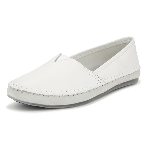 FILIPPO Schlupfschuhe Damen Sommer - Leder Slipper Damen - Barfuss Schuhe Frauen - Halbschuhe Weiss Leder- 39 von FILIPPO