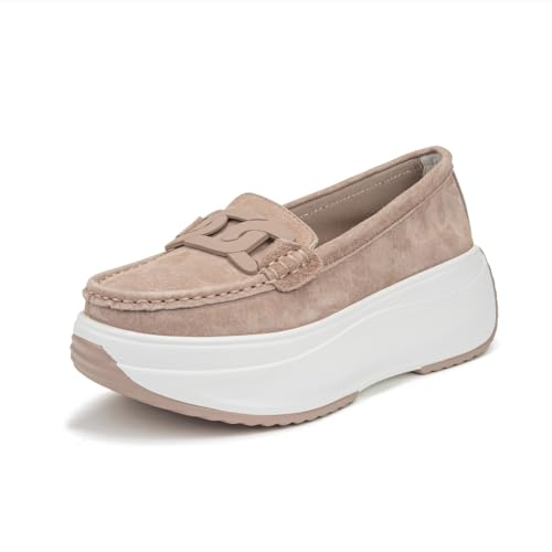 FILIPPO Schlupfschuhe Damen Sommer - Leder Slipper Damen - Barfuss Schuhe Frauen - Plateau Loafer Leder Beige - 38 von FILIPPO