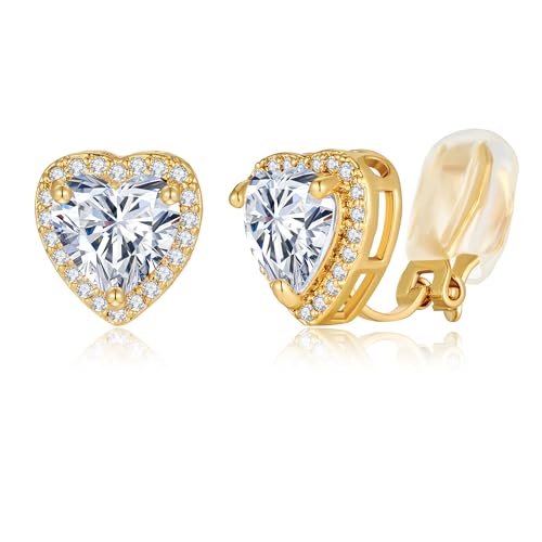 FILMOON Clip-On-Ohrringe für Frauen, nicht durchbohrt, Zirkonia, Ohrstecker, rundes Herz, quadratischer Kristall-Ohrring, modischer Strassschmuck, Messing, Kein Edelstein FILMOON Clip-On-Ohrringe für Frauen, nicht durchbohrt, Zirkonia, Ohrstecker, rundes Herz, quadratischer Kristall-Ohrring, modischer Strassschmuck, Messing, Kein Edelstein von FILMOON