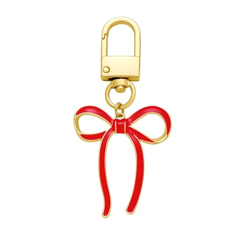 FILMOON Taschenanhänger mit roter Schleife – niedliches Schleifen-Accessoire, goldener Taschenanhänger für Damen von FILMOON