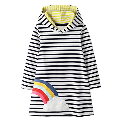 FILOWA Baby-Mädchen Kapuzenkleid Kinder Kapuzenpullover Kleider Regenbogen Langarm Baumwolle Schwarz Weiß Streifen Tops Pullover Hoodie Sweatshirt Kleid Frühling Herbst 2-3 Jahre，3T von FILOWA