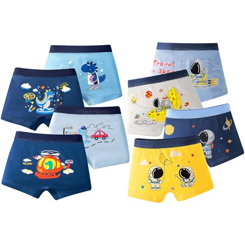 FILOWA Boxershorts Jungen Kinder Baumwolle Unterhosen 8 Pack Dinosaurier Astronauten Planeten Weltraum Muster Briefs Boxer Elastisch Unterwäsche Set Weich Underwear für Kleinkind 5-6 Jahre, Gr.116-122 von FILOWA