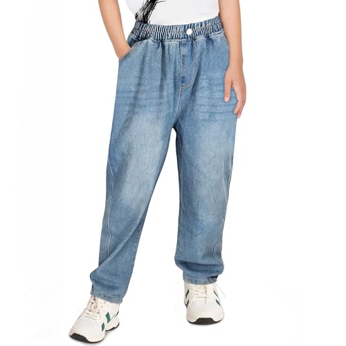 FILOWA Jeans Jungen Kinder Gerade Baggy Jeanshose Loose Fit Denim mit Elastischem Bund Relaxed Denimhose Lässige Blau Hosen Mode Stretch Breite Streetwear Pants für 9-10 Jahre, Gr.146 von FILOWA