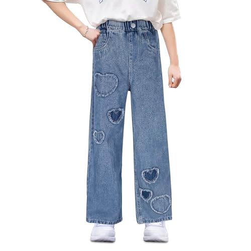 FILOWA Jeans Mädchen Baggy Wide Leg Jeanshose Denim Hose mit Elastischem Bund Loose Fit Denimhose Blau Hosen Stretch-Jeans mit Taschen Streetwear Mode Lang Pants für Teenager 13-14 Jahre, Gr.164 von FILOWA