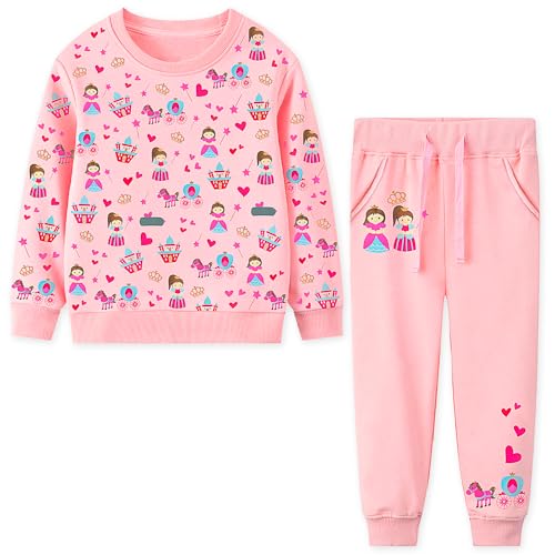 FILOWA Jogginganzug Mädchen Kinder Tracksuit Set Baumwolle Trainingsanzug Warm Sportanzug, Cartoon Langarm Pullover Sweatshirt und Jogginghose Activewear für Kleinkinder Gr.92-98, Rosa von FILOWA