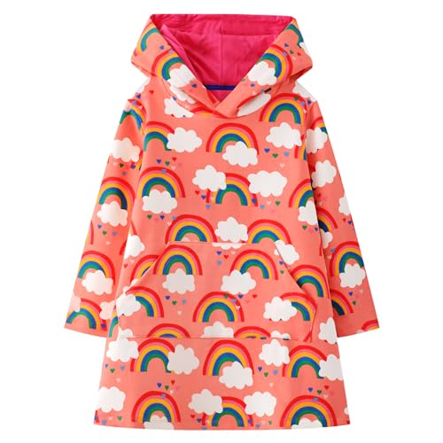 FILOWA Kapuzenpullover Mädchen Kinder Pulloverkleid Baumwolle Hoodie Sweatshirtkleid mit Tasche Warm Langarm Kapuzenkleid Druckt Winter Kleid Mode Kinderkleider Lässig Tops 3-4 Jahre, Regenbogen von FILOWA