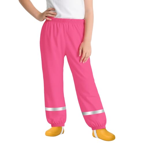 FILOWA Kinder Matschhose Ungefüttert Leichte Regenhose Mädchen Dunkelrosa Wasserdichte Hose Regenlatzhose mit Reflektor Atmungsaktive Buddelhose Schule Outdoor Regenkleidung für 9-10 Jahre, Gr.134-140 von FILOWA