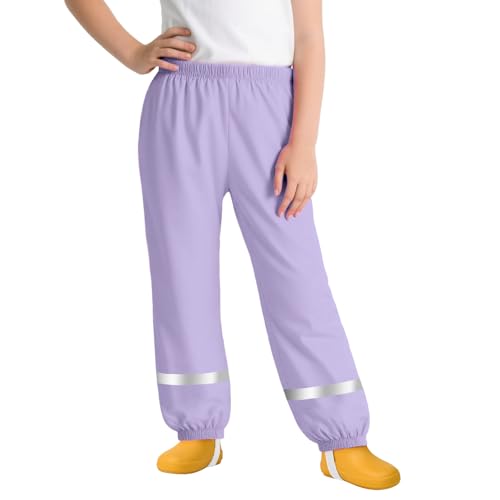 FILOWA Kinder Matschhose Ungefüttert Leichte Regenhose Mädchen Lila wasserdichte Hose Regenlatzhose mit Reflektor Streifen Atmungsaktive Buddelhose Outdoor Regenkleidung für 9-10 Jahre, Gr.134-140 von FILOWA