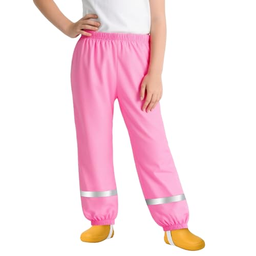 FILOWA Kinder Matschhose Ungefüttert Leichte Regenhose Mädchen Rosa wasserdichte Hose Regenlatzhose mit Reflektor Streifen Atmungsaktive Buddelhose Outdoor Regenkleidung für 9-10 Jahre, Gr.134-140 von FILOWA