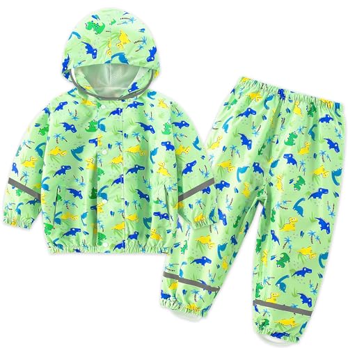 FILOWA Kinder Regenanzug Jungen Wasserdicht Regenjacke und Regenhose Atmungsaktiv Leicht Regenkleidung mit Reflektor Kapuze Zweiteiliger Regenset Regendichte Matschanzug 2-3 Jahre, Mintgrün von FILOWA