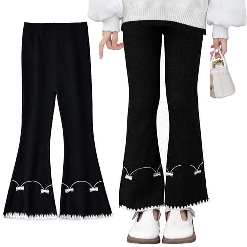 FILOWA Leggings Schlaghose für Mädchen Stretch Bootcut Hosen Baumwolle Flared Legging Kinder Schlag Hose Ausgestellte Yogahosen für Schule Freizeit Frühling Herbst Freizeithose für 9-11 Jahre, Schwarz von FILOWA