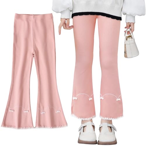 FILOWA Leggings Schlaghose für Mädchen Stretch Bootcut Hosen Baumwolle Flared Legging Kinder Schlag Hose Lang Ausgestellte Yogahosen für Freizeit Frühling Herbst Strickhose für 3-4 Jahre, Rosa von FILOWA