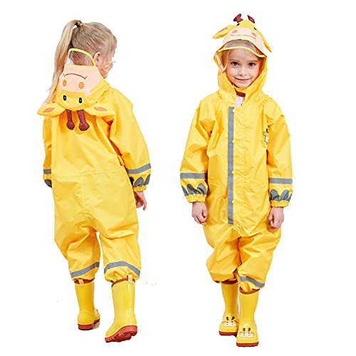 FILOWA Matschanzug Kinder Atmungsaktiv Regenoverall Einteilig Regenkleidung Wasserdicht Regenanzug Leicht Regenmantel mit Reflektor Regen Overalls Wandern Outdoor Unisex Jungen Mädchen 7-10 Jahre,Gelb von FILOWA