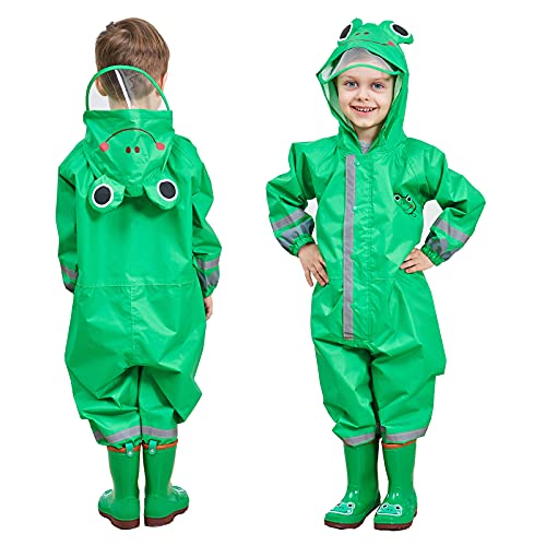 FILOWA Matschanzug Kinder Atmungsaktiv Regenoverall Einteilig Regenkleidung Wasserdicht Regenanzug Leicht Regenmantel mit Reflektor Regen Overalls Wandern Outdoor Unisex Jungen Mädchen 7-10 Jahre,Grün von FILOWA