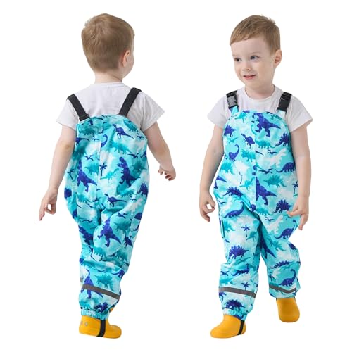 FILOWA Regenhose Jungen Kinder wasserdichte Matschhose Ungefüttert Leicht Buddelhose Atmungsaktiv Regenlatzhose mit Reflektierend Winddicht Regenträgerhose für Outdoor Matschwetter,Gr.122-128 von FILOWA