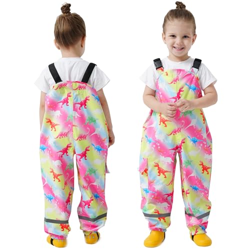 FILOWA Regenhose Mädchen Kinder wasserdichte Matschhose Ungefüttert Leicht Buddelhose Atmungsaktiv Regenlatzhose mit Reflektierend Winddicht Regenträgerhose für Outdoor Matschwetter,Gr.122-128 von FILOWA