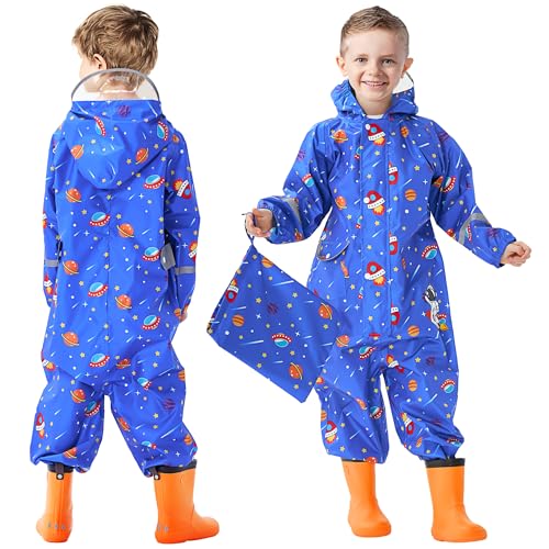 FILOWA Regenmantel Kinder Jungen Atmungsaktiv Matschanzug Wasserdicht Regenanzug mit Kapuze Leicht Regenoverall Outdoor Regenkleidung Einteilig Overalls Regen für Schule Wandern 3-5 Jahre von FILOWA