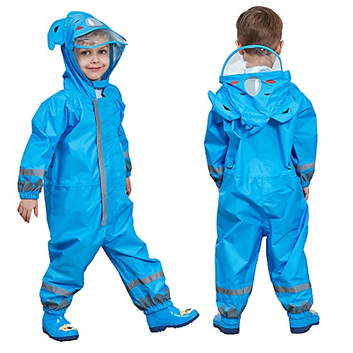 FILOWA Matschanzug Kinder Atmungsaktiv Regenoverall Einteilig Regenkleidung Wasserdicht Regenanzug Leicht Regenmantel mit Reflektor Regen Overalls Wandern Outdoor Unisex Jungen Mädchen 5-7 Jahre,Blau von FILOWA