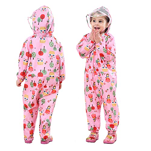 FILOWA Regenmantel Kinder Matschanzug mit Kapuze Wasserdicht Regenanzug Atmungsaktiv Regenkleidung Einteilig Regen Overalls Regenjacke Outdoor Regenoverall Jungen Mädchen 1-3 Jahre,Rosa von FILOWA