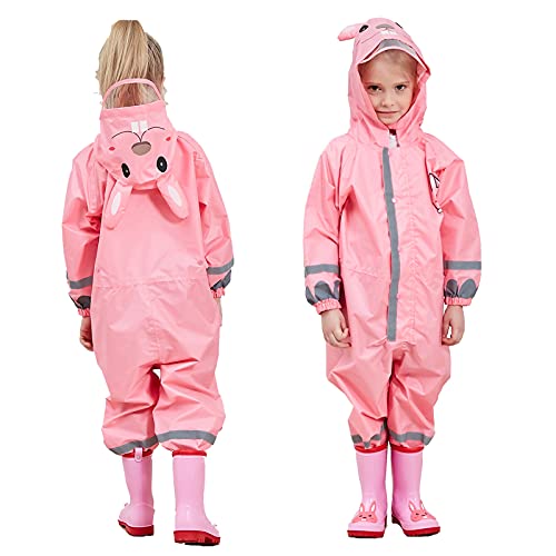 FILOWA Matschanzug Kinder Atmungsaktiv Regenoverall Einteilig Regenkleidung Wasserdicht Regenanzug Leicht Regenmantel mit Reflektor Regen Overalls Wandern Outdoor Unisex Jungen Mädchen 5-7 Jahre,Rosa von FILOWA
