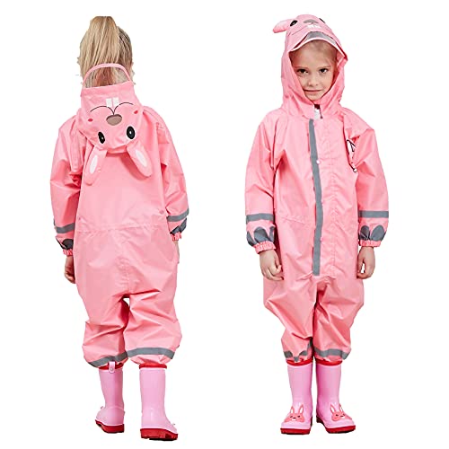 FILOWA Matschanzug Kinder Atmungsaktiv Regenoverall Einteilig Regenkleidung Wasserdicht Regenanzug Leicht Regenmantel mit Reflektor Regen Overalls Wandern Outdoor Unisex Jungen Mädchen 7-10 Jahre,Rosa von FILOWA